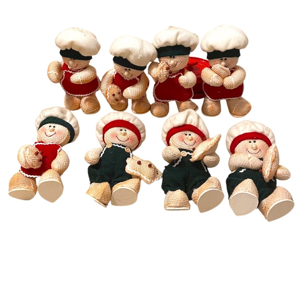 Set Of 8 Vintage Charming Group LTD Gingerbreads Chef Plush Dolls Holiday Decor
